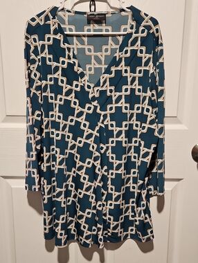 Lane Bryant Teal & White Geometric  Tunic